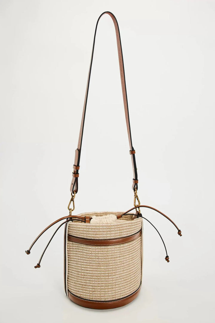 AMI - Woven Bucket Bag with Leather Trim