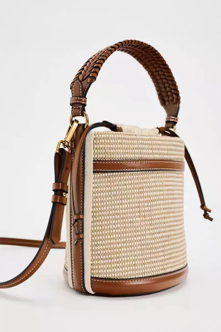 AMI - Woven Bucket Bag with Leather Trim