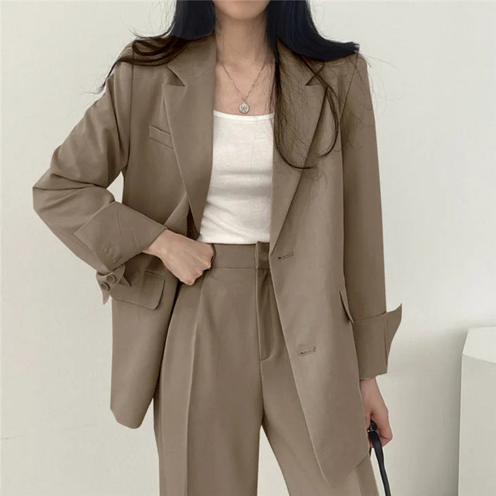 SYNDRA - Plain Blazer and Straight Fit Pants Set