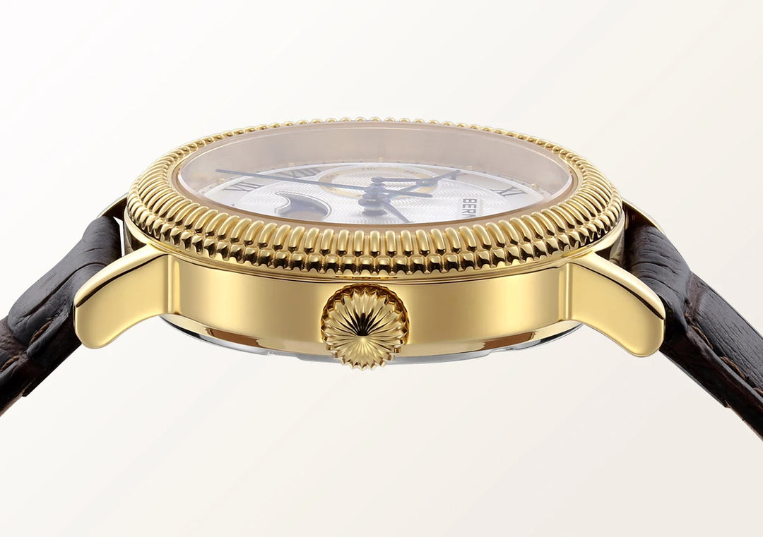 BERNY - Classic Gold-Trim Leather Moon Phase Watch