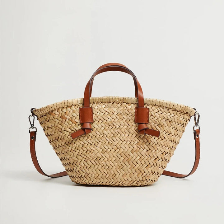 AMI - Woven Straw Tote Bag with Vegan Leather Straps