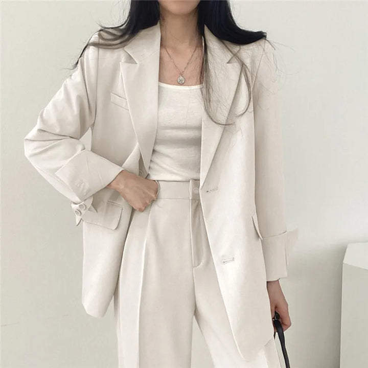 SYNDRA - Plain Blazer and Straight Fit Pants Set