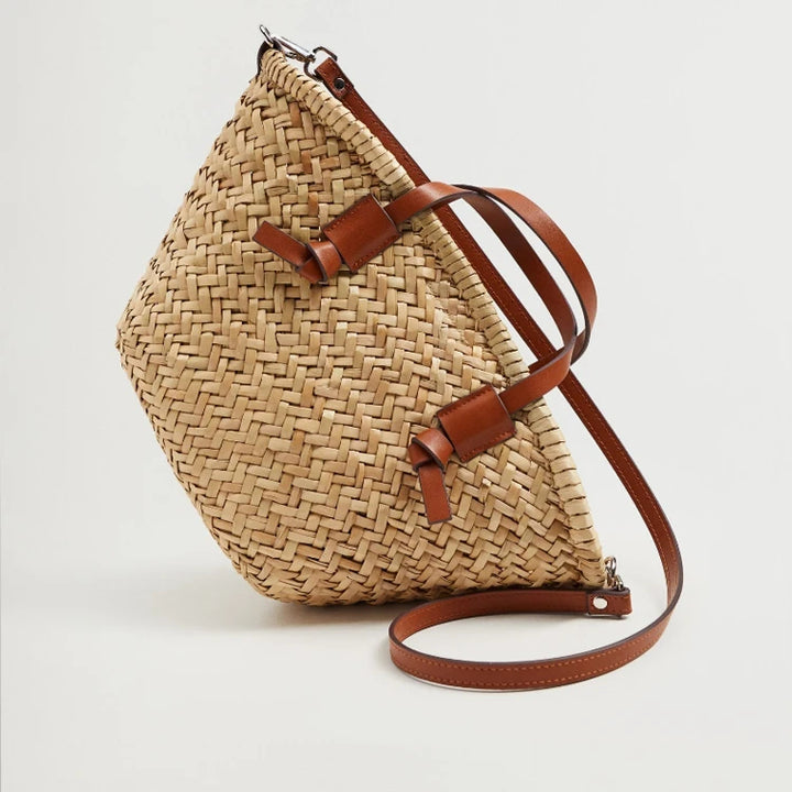 AMI - Woven Straw Tote Bag with Vegan Leather Straps