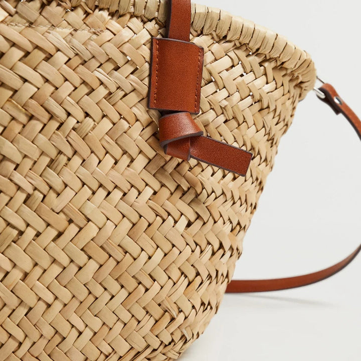 AMI - Woven Straw Tote Bag with Vegan Leather Straps