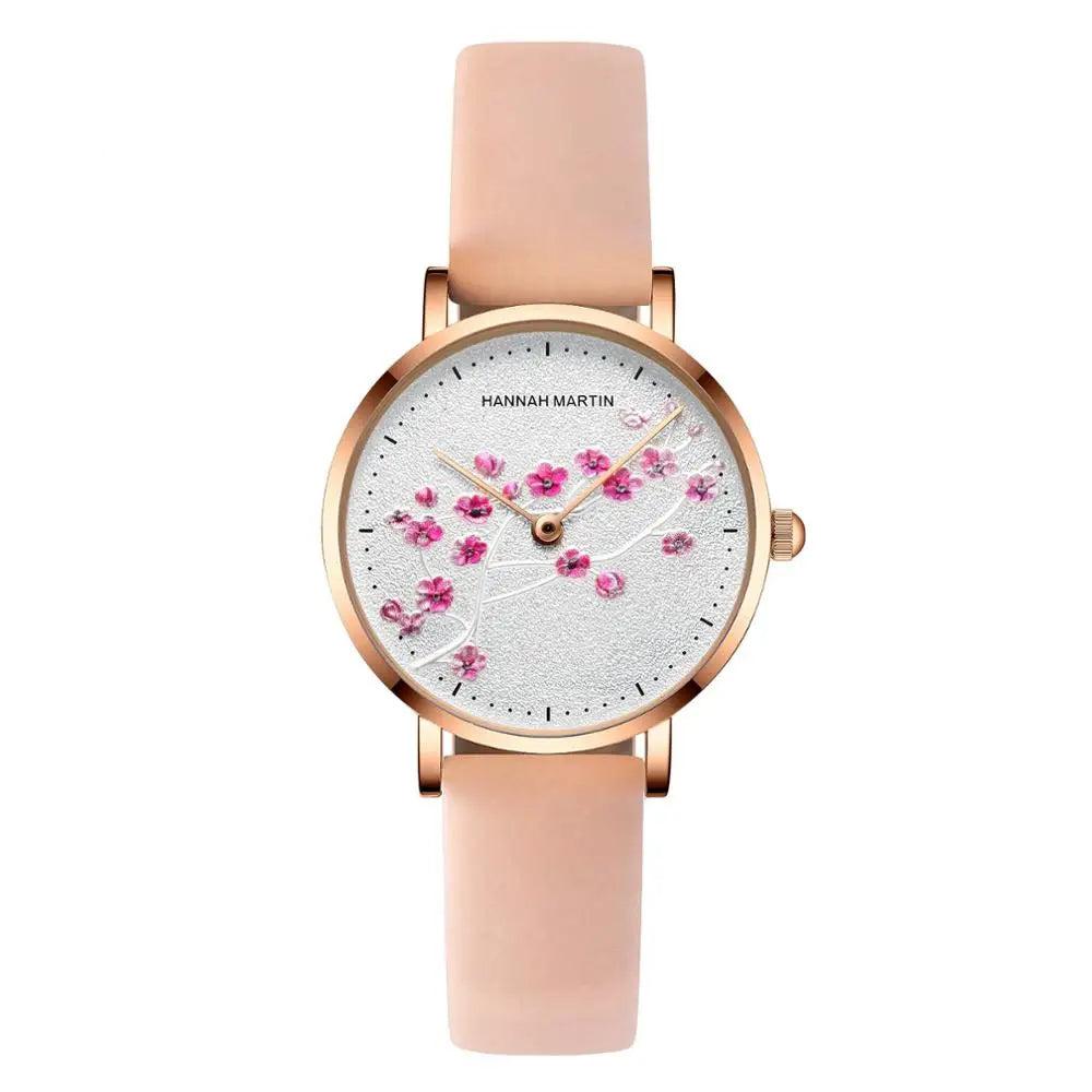 HHM - Floral Rose Gold Watch with Mesh Strap