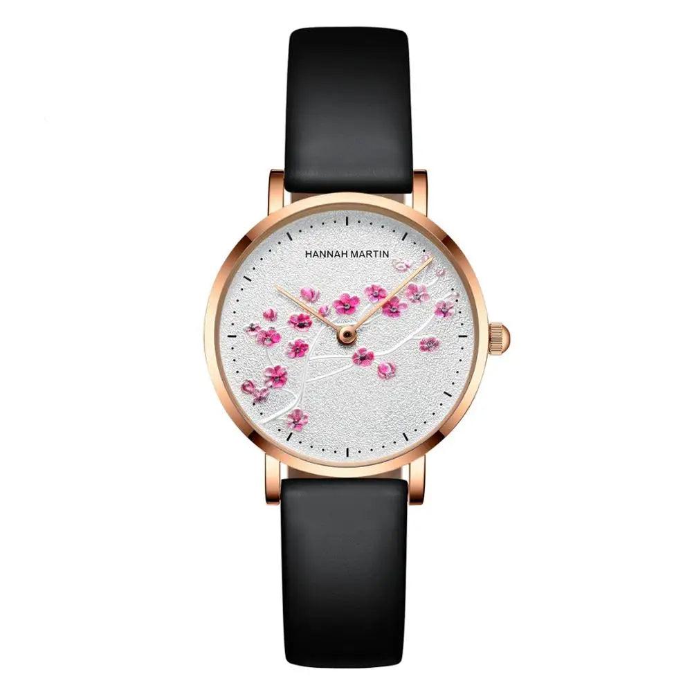 HHM - Floral Rose Gold Watch with Mesh Strap