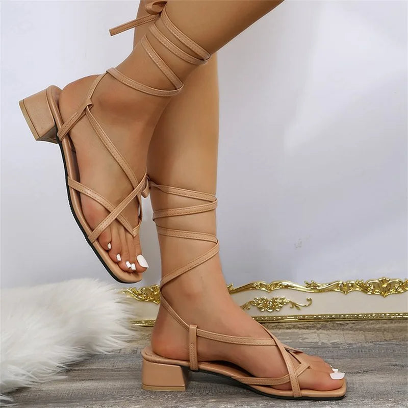 MEADO - Strappy Lace-Up Block Heel Sandals