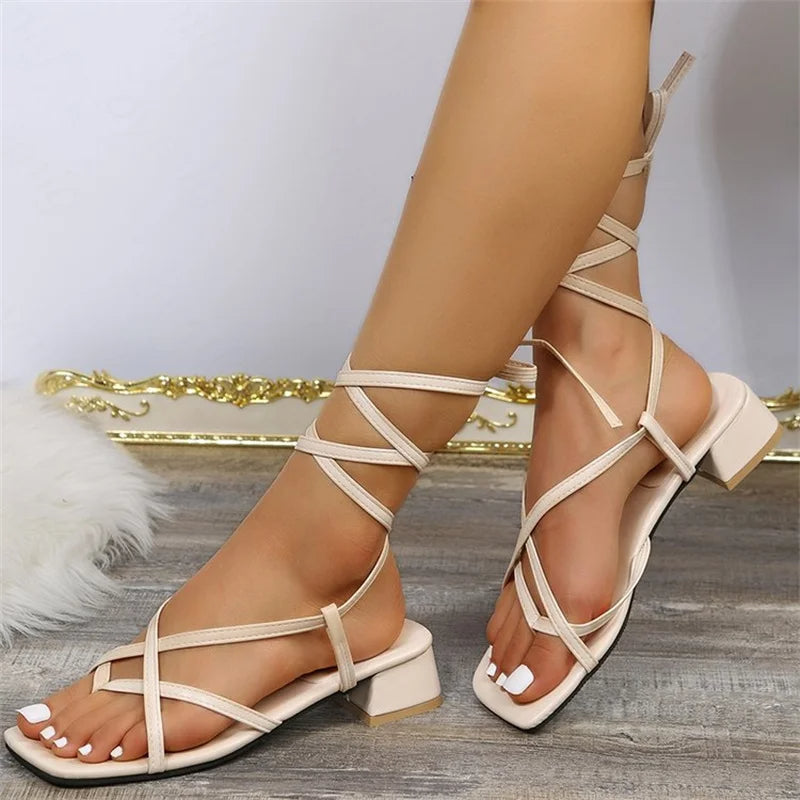 MEADO - Strappy Lace-Up Block Heel Sandals