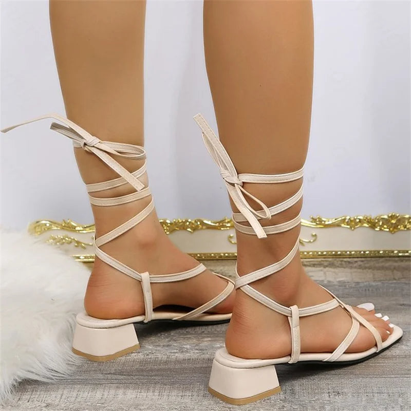 MEADO - Strappy Lace-Up Block Heel Sandals