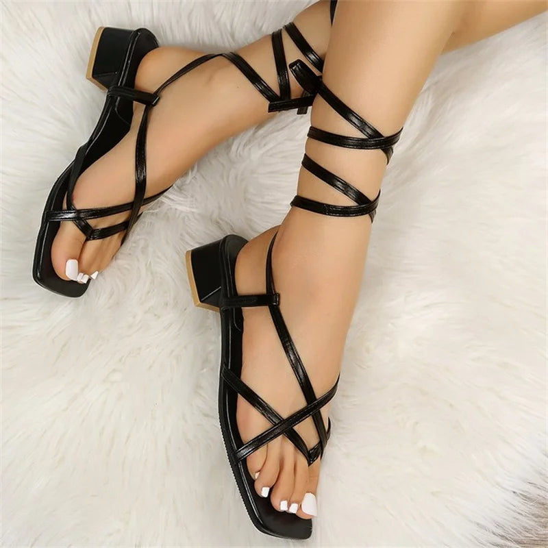 MEADO - Strappy Lace-Up Block Heel Sandals