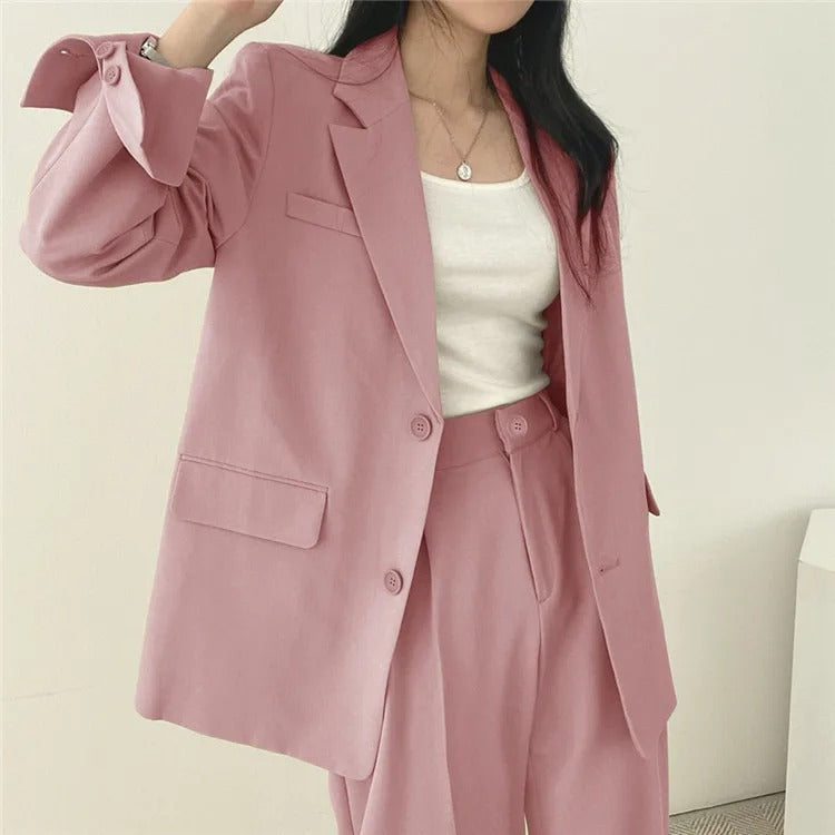 SYNDRA - Plain Blazer and Straight Fit Pants Set