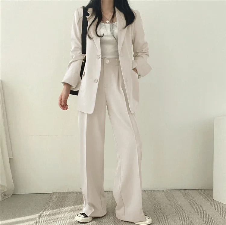 SYNDRA - Plain Blazer and Straight Fit Pants Set