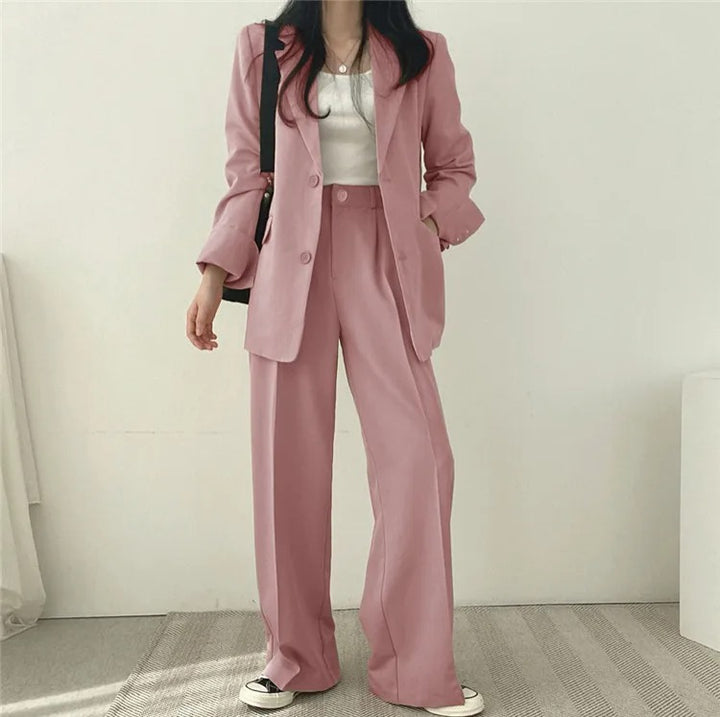 SYNDRA - Plain Blazer and Straight Fit Pants Set