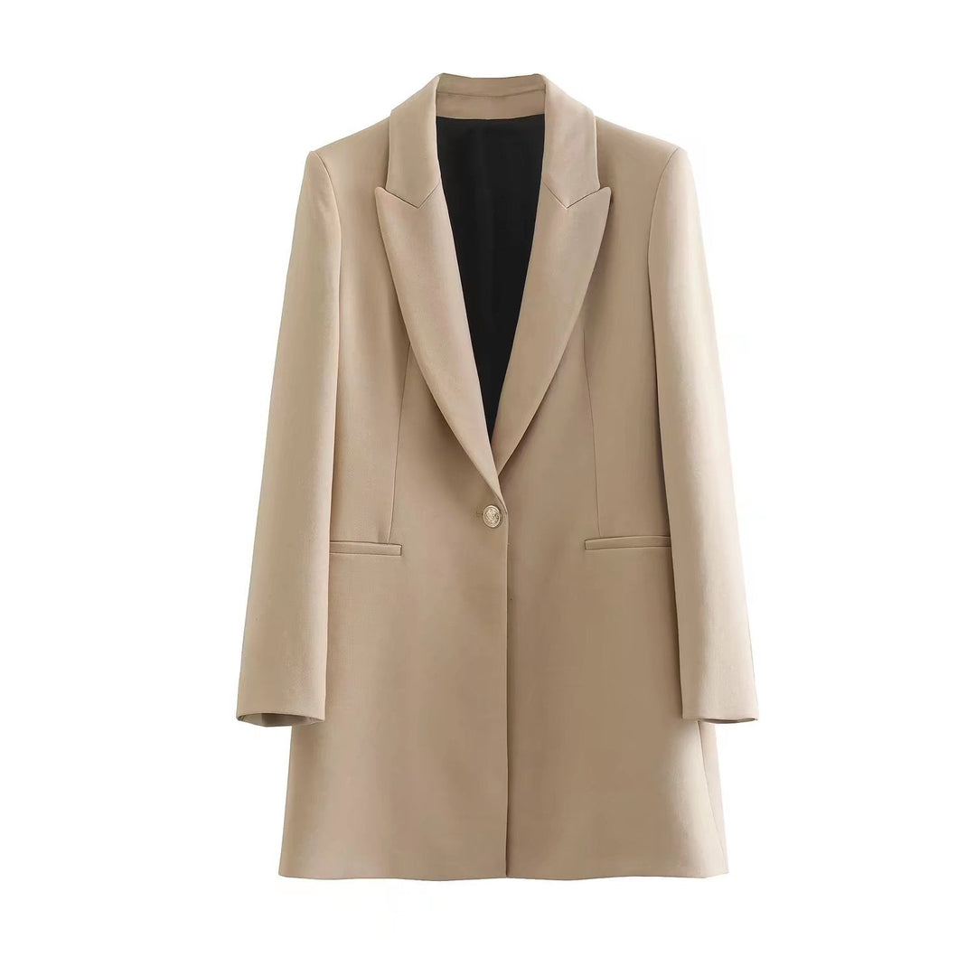 ANN - Long Ladies Blazer With Gold Button