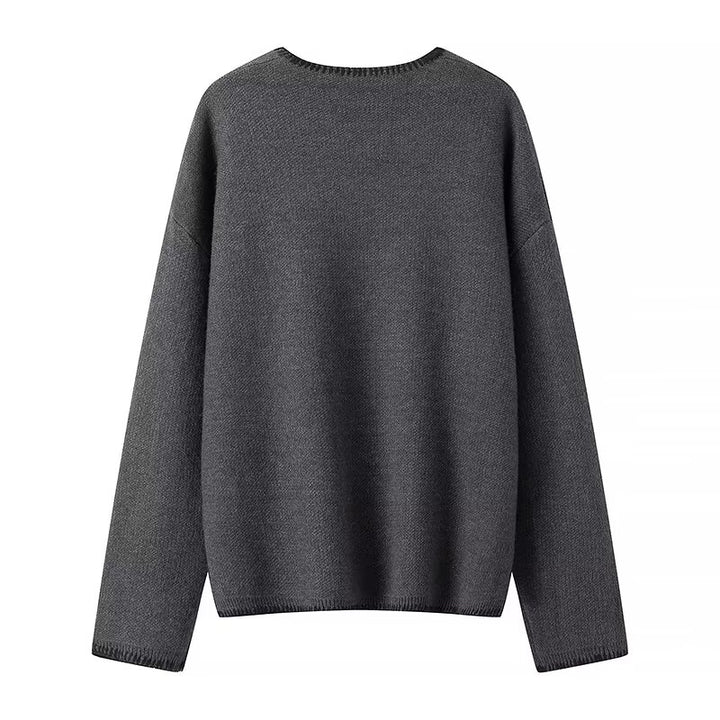 SOLUD - Charcoal Chic Wool-Blend V-Neck Pullover