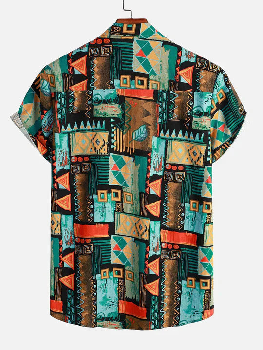 Tribal Geometry Print Button Up Shirt