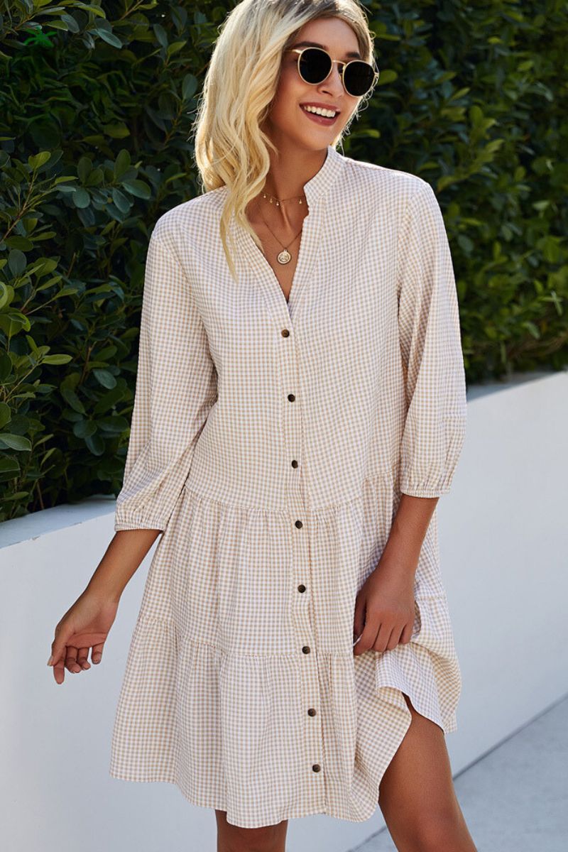 ILVY - Checked Shirt Dress With Mao Collar