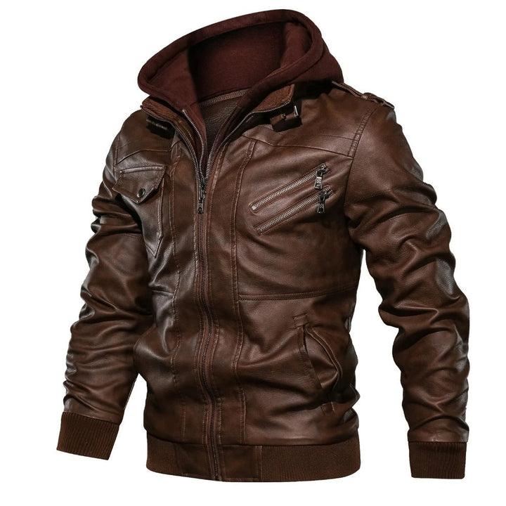 LEONARDO - Leather Jacket With Hoodie