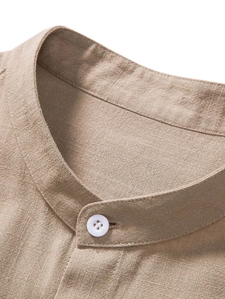 Linen And Rayon Blend Stand Collar Shirt