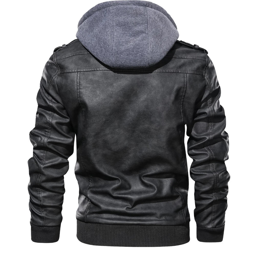 LEONARDO - Leather Jacket With Hoodie