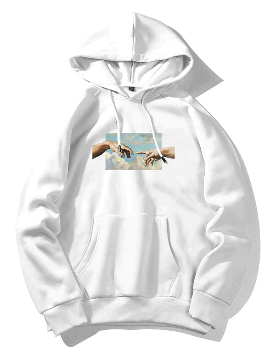 Creation Of Adam Print Hoodie