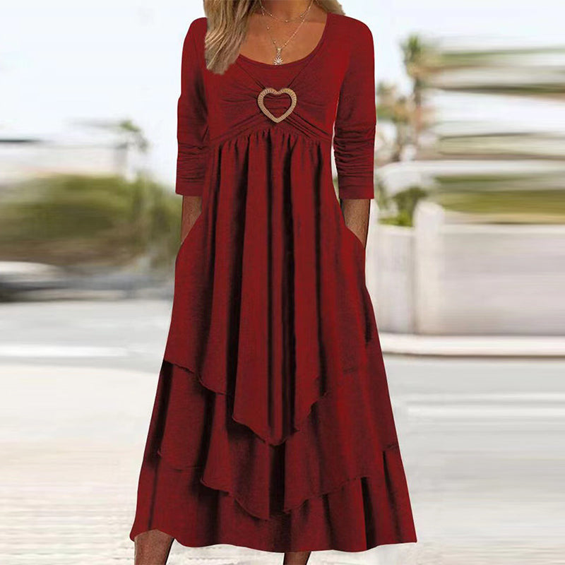 CORAL - Plain Dress With Long Sleeves