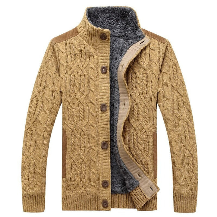 CARLO - Knitted Cable Cardigan With Plush Inner Lining