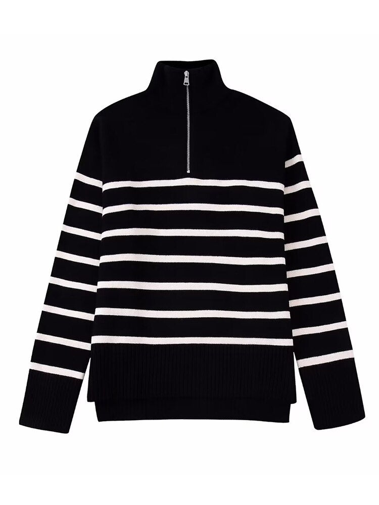 MINA - Striped Zip Jumper